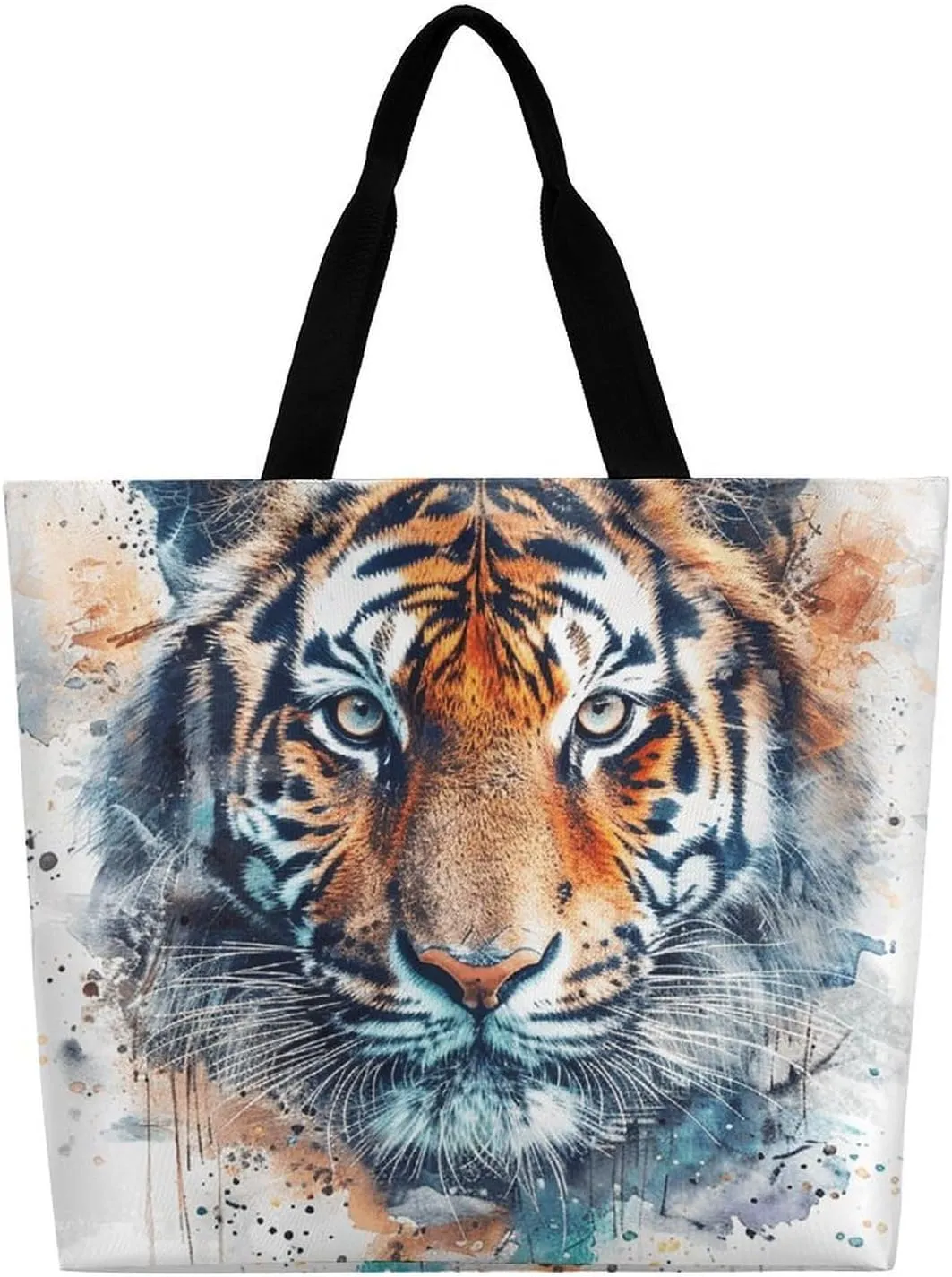 Draw A Tiger Face Tote Bag Large Women Casual Shoulder Bag Reusable Grocery Bag Fasion Handbag for Office Shopping Travel