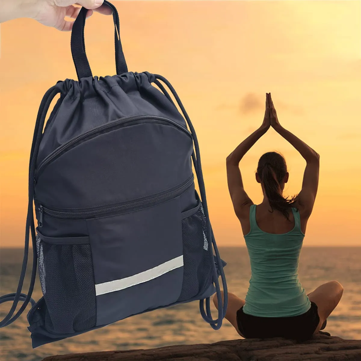 Drawstring Backpack Sports Gym Bag with Shoe Compartment HLC048