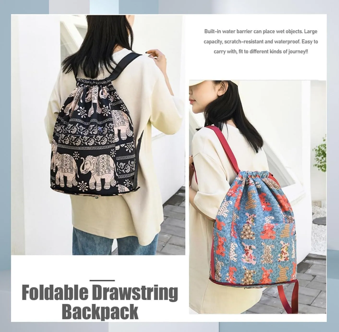 Drawstring Backpack waterproof Gym Bag, Foldable Large Capacity Dry-Wet Separation Travel Sports Drawstring bags (Leaf)