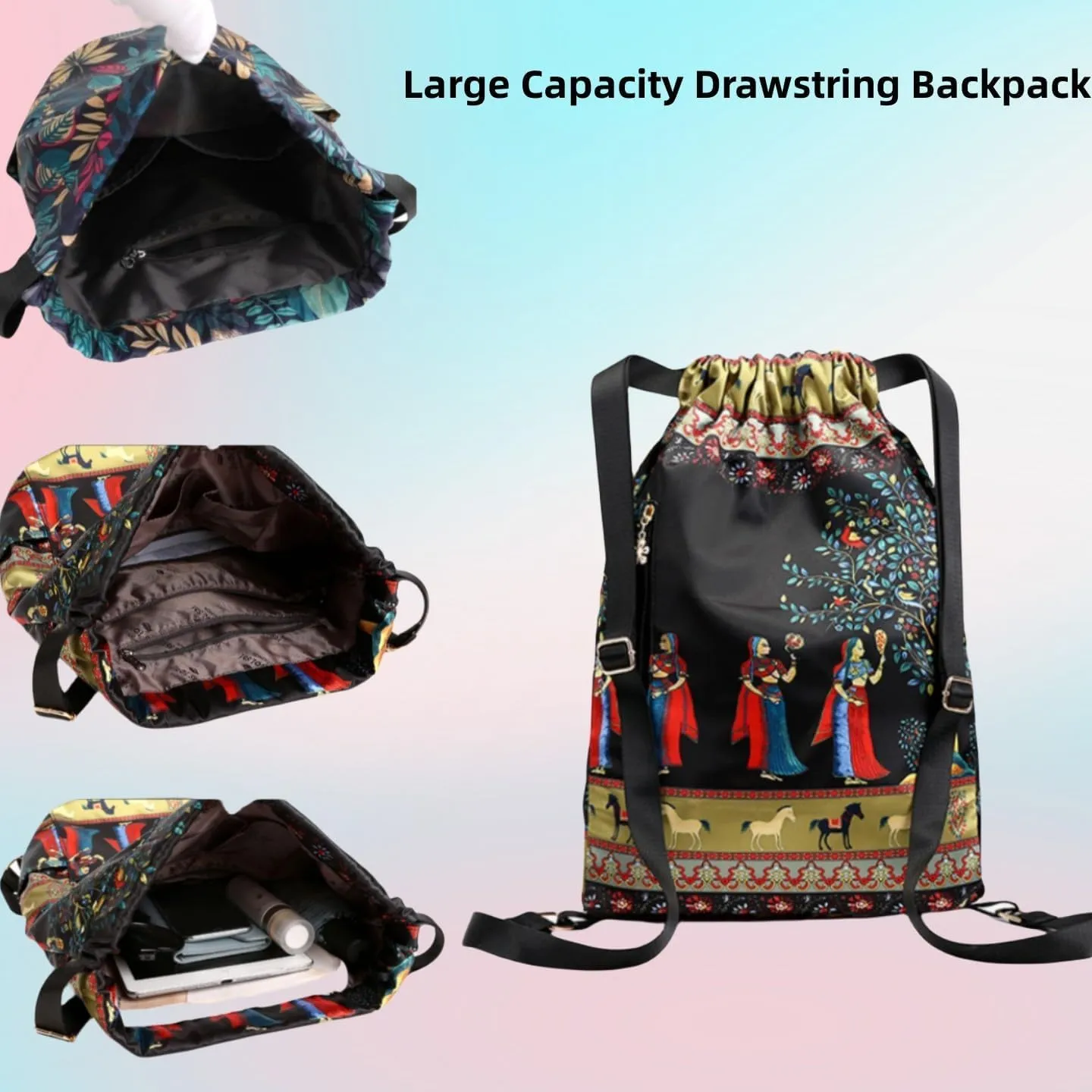 Drawstring Backpack waterproof Gym Bag, Foldable Large Capacity Dry-Wet Separation Travel Sports Drawstring bags (Leaf)