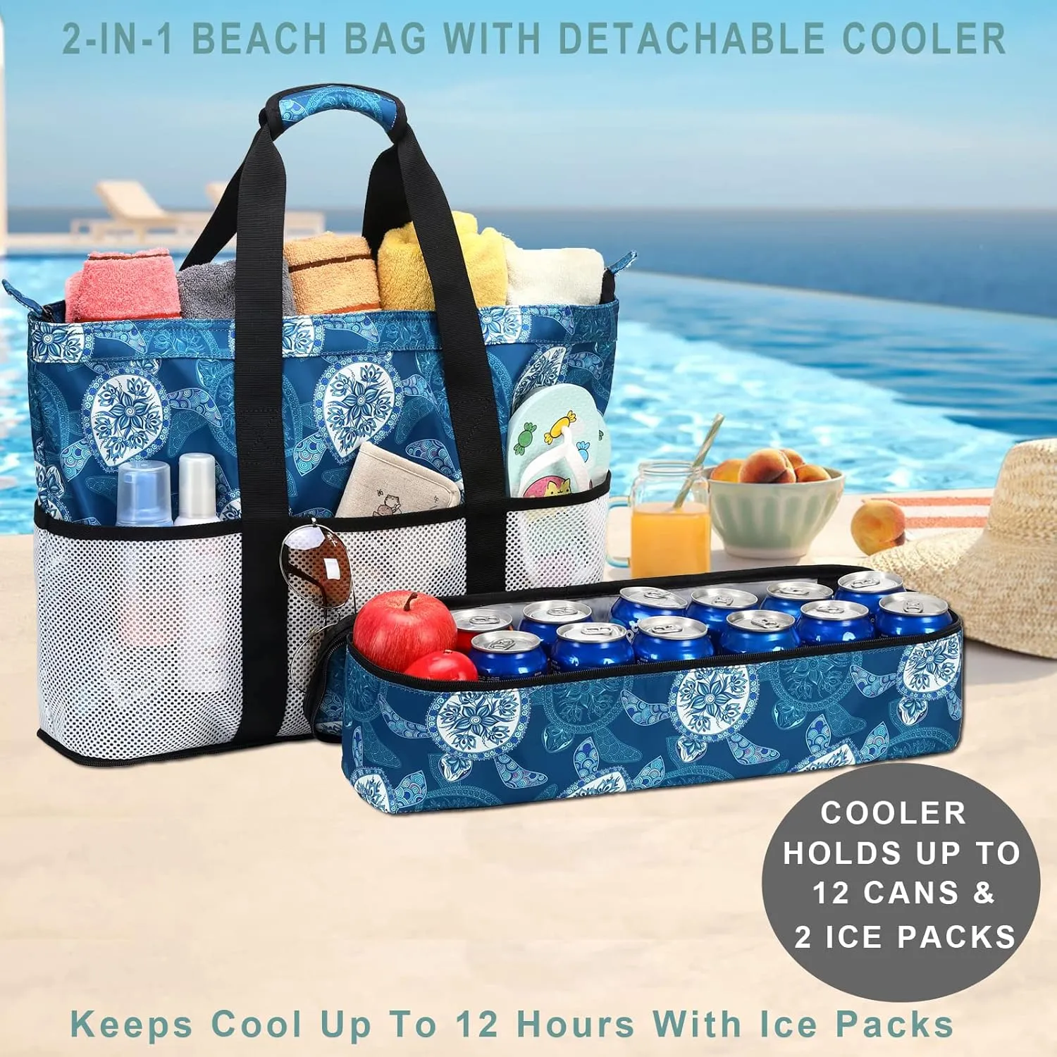 DSIUE Beach Bags with Cooler - Waterproof Sandproof Tote for Women - Large Pool Gym Travel Bag
