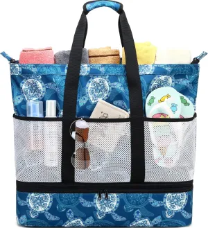 DSIUE Beach Bags with Cooler - Waterproof Sandproof Tote for Women - Large Pool Gym Travel Bag