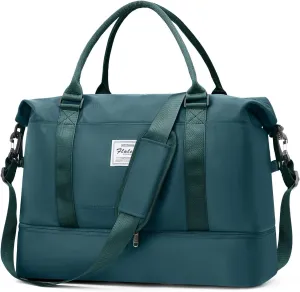 Duffel Bag, Women's Weekender Bag with Shoe Compartment, Peacock Blue Travel Bag, Carry on Overnight Tote for Airline Personal Item, 30L
