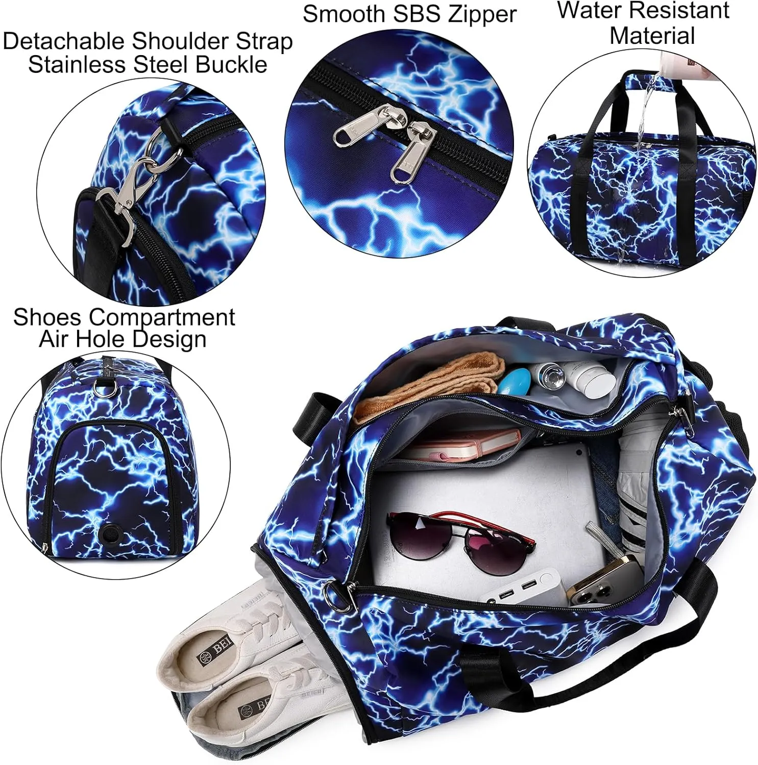Duffle Bag for Boys Sport Gym Bag with Wet Pocket Shoes Compartment Soccer Bags Duffel Bag for Teen Boys Lightning Travel Bag Dance Bag