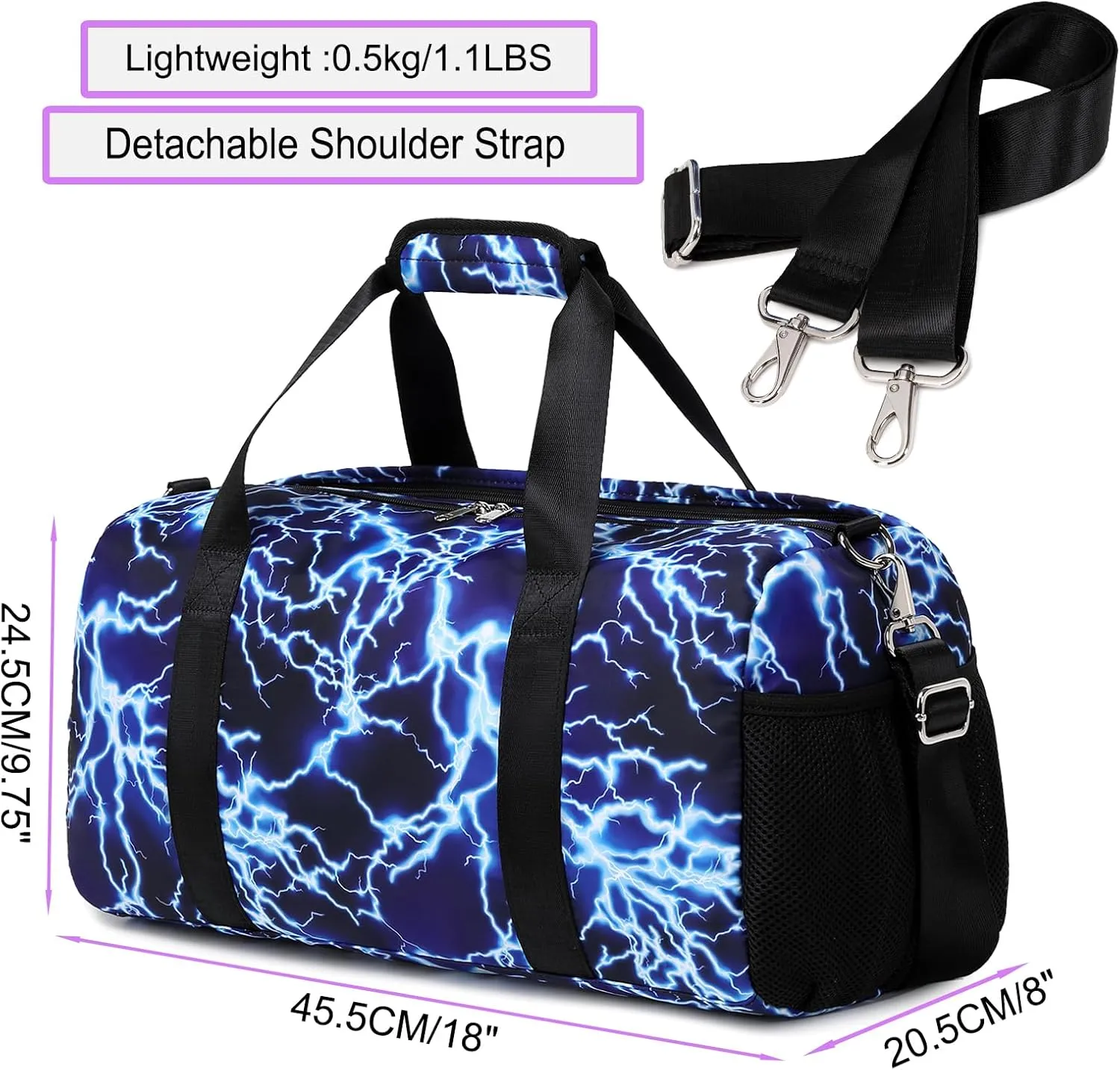 Duffle Bag for Boys Sport Gym Bag with Wet Pocket Shoes Compartment Soccer Bags Duffel Bag for Teen Boys Lightning Travel Bag Dance Bag