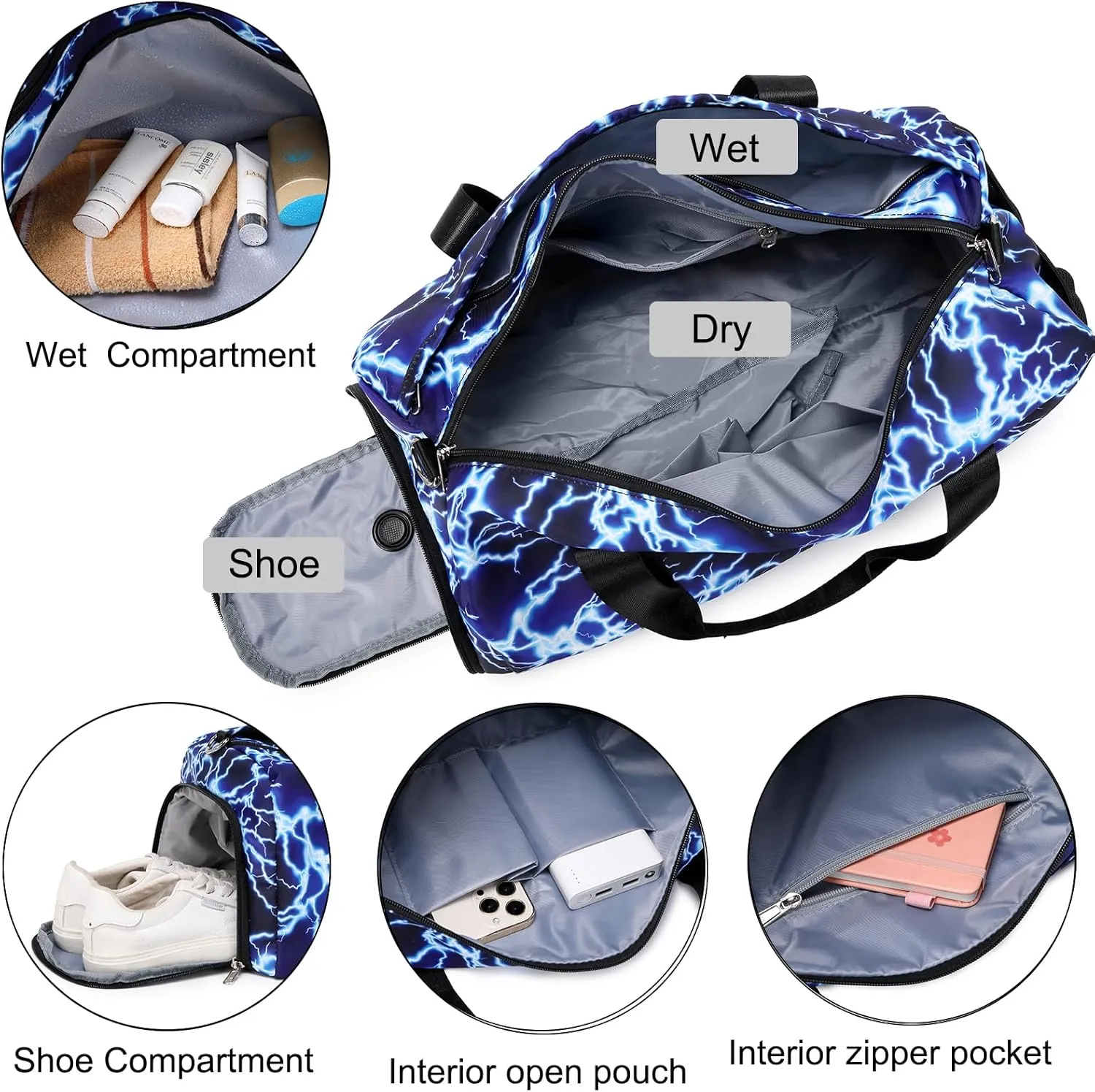 Duffle Bag for Boys Sport Gym Bag with Wet Pocket Shoes Compartment Soccer Bags Duffel Bag for Teen Boys Lightning Travel Bag Dance Bag