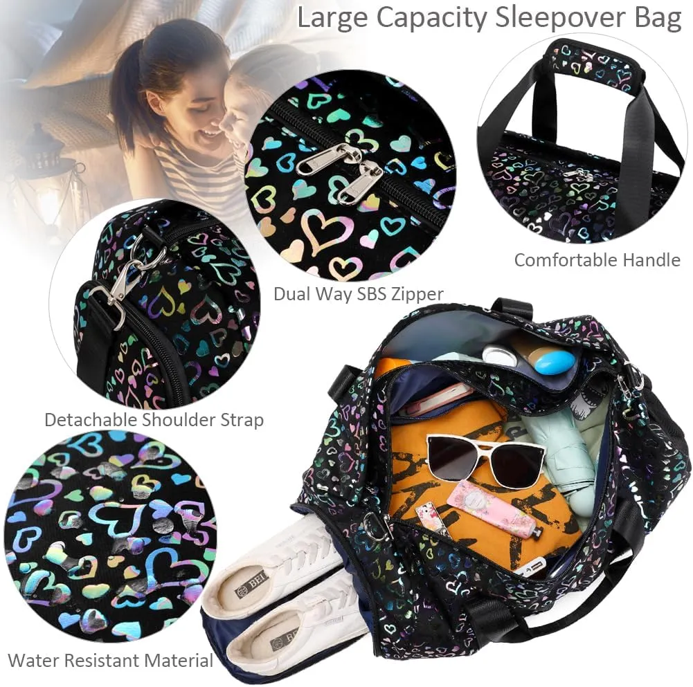 Duffle Bag for Girls Fluffy Dance Bag for Girls Ballet Bag Girls Sports Gym Bag Water Resistant Travel Duffle Bags with Shoes Compartment Wet Pocket