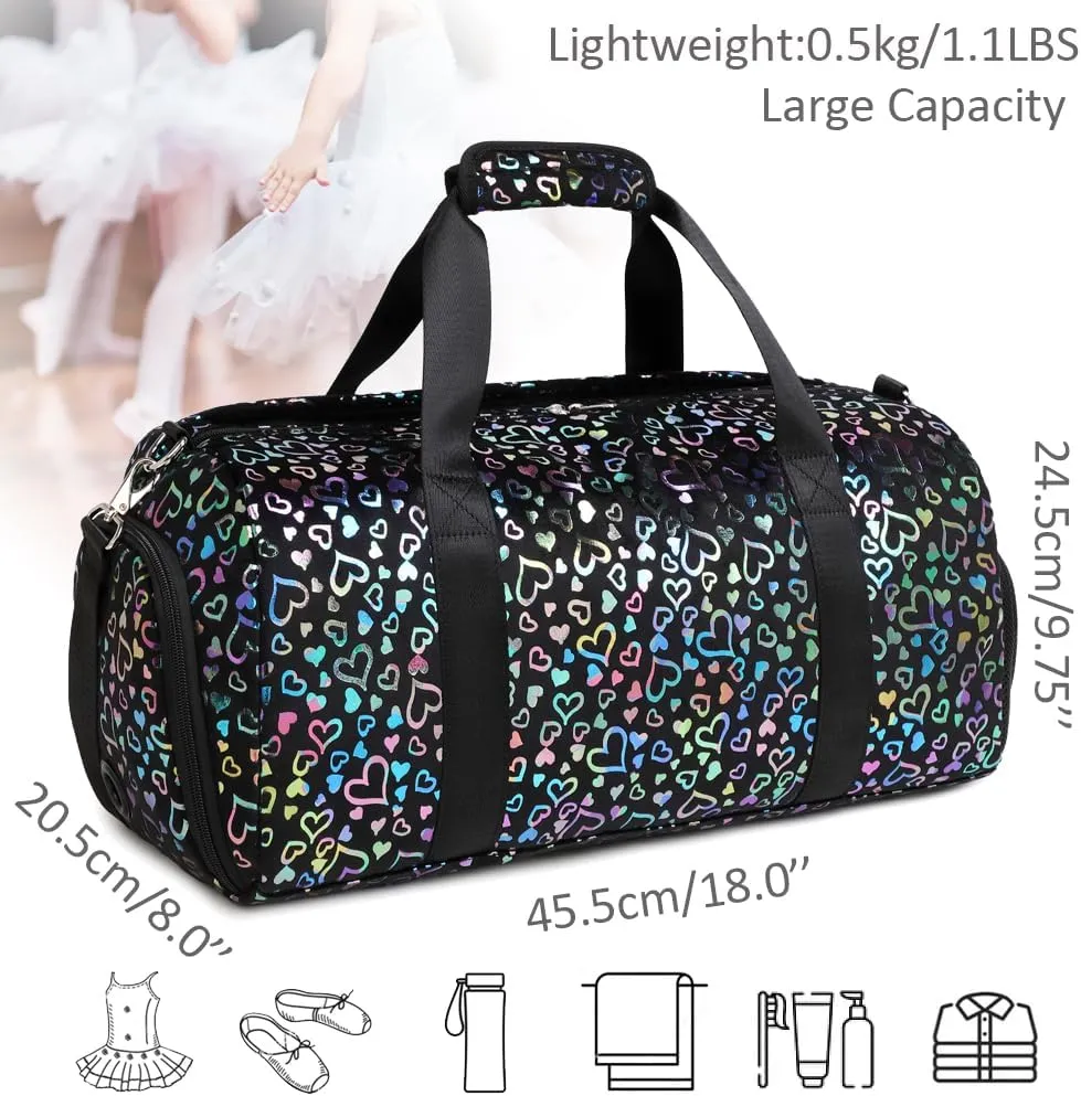 Duffle Bag for Girls Fluffy Dance Bag for Girls Ballet Bag Girls Sports Gym Bag Water Resistant Travel Duffle Bags with Shoes Compartment Wet Pocket