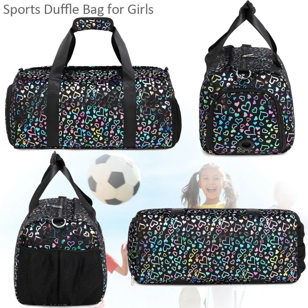 Duffle Bag for Girls Fluffy Dance Bag for Girls Ballet Bag Girls Sports Gym Bag Water Resistant Travel Duffle Bags with Shoes Compartment Wet Pocket