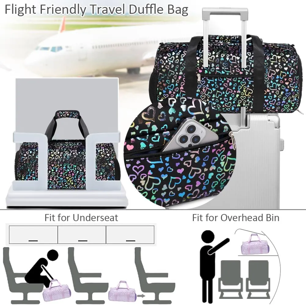 Duffle Bag for Girls Fluffy Dance Bag for Girls Ballet Bag Girls Sports Gym Bag Water Resistant Travel Duffle Bags with Shoes Compartment Wet Pocket