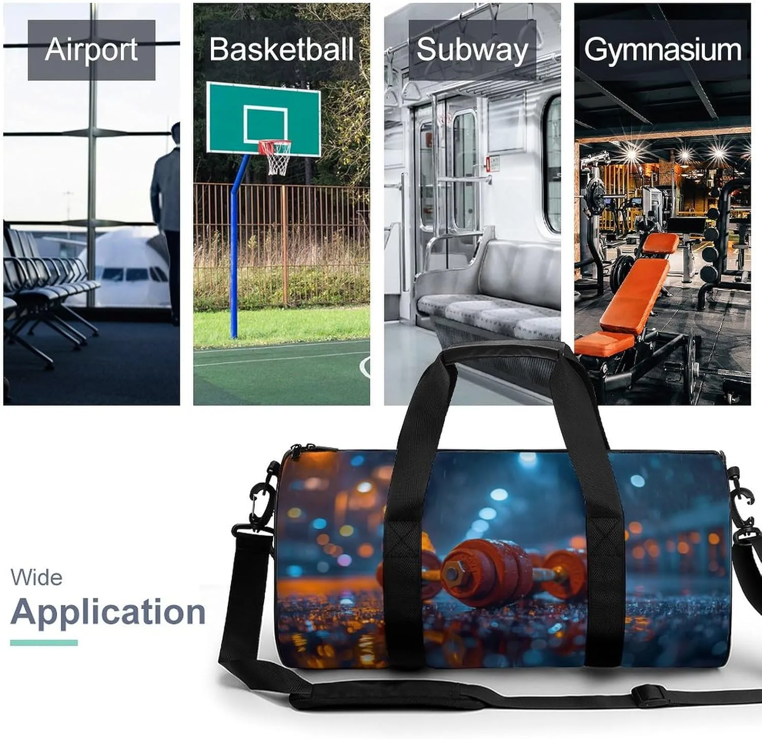 Dumbbells on A Gym Floor Travel Gym Bag for Women Men Sports Cylindrical Duffle Bag Sport Workout Bag with Shoulder Strap