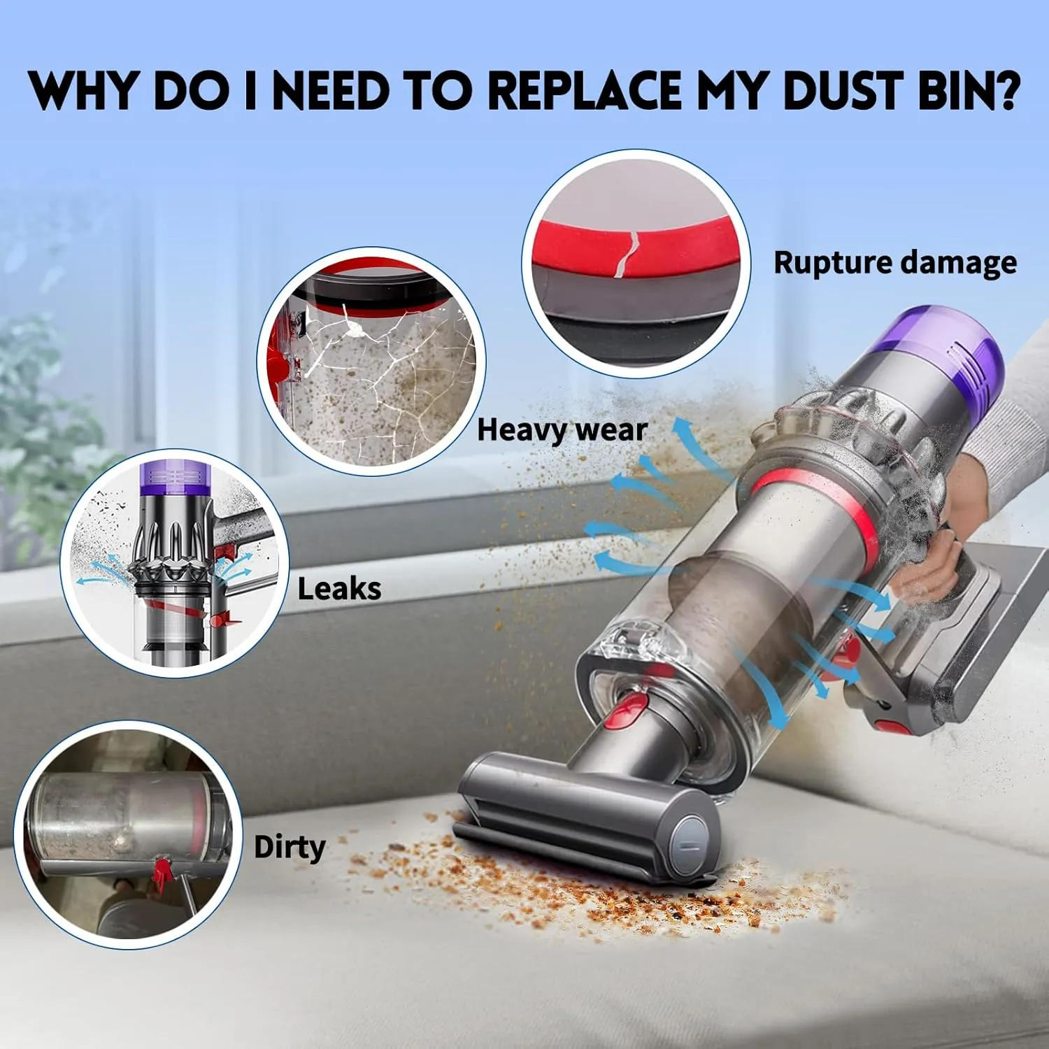 Dust Bin Replacement Compatible with Dyson V11 Animal,V11 Extra,V11 Torque Drive,V15 Detect,SV14,SV15,SV22 Cordless Vacuum Cleaners,Canister Replacement Parts, Part No.970050-01,965443-01