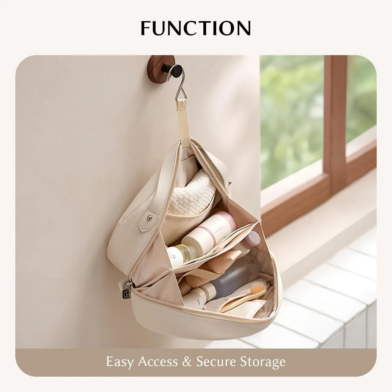 EACHY Toiletry Bag for Women, Large-Capacity Travel Makeup Organizer with Dry & Wet Separation, Portable Cosmetic Bag, Waterproof Design (Brown, L)