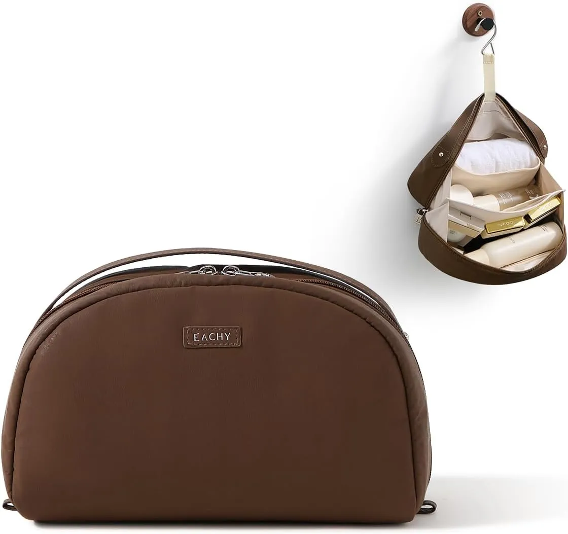 EACHY Toiletry Bag for Women, Large-Capacity Travel Makeup Organizer with Dry & Wet Separation, Portable Cosmetic Bag, Waterproof Design (Brown, L)