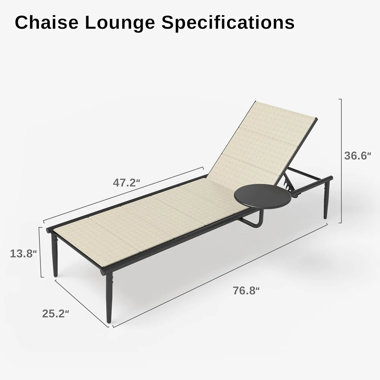 EAST OAK Textilene Outdoor Chaise Lounge, Aluminum Patio Lounge Chairs with Side Table, 5-Positions Adjustable Lounge Chaise for Outside, Recliner Chair for Pool, Beach, Backyard, Porch, Lawn