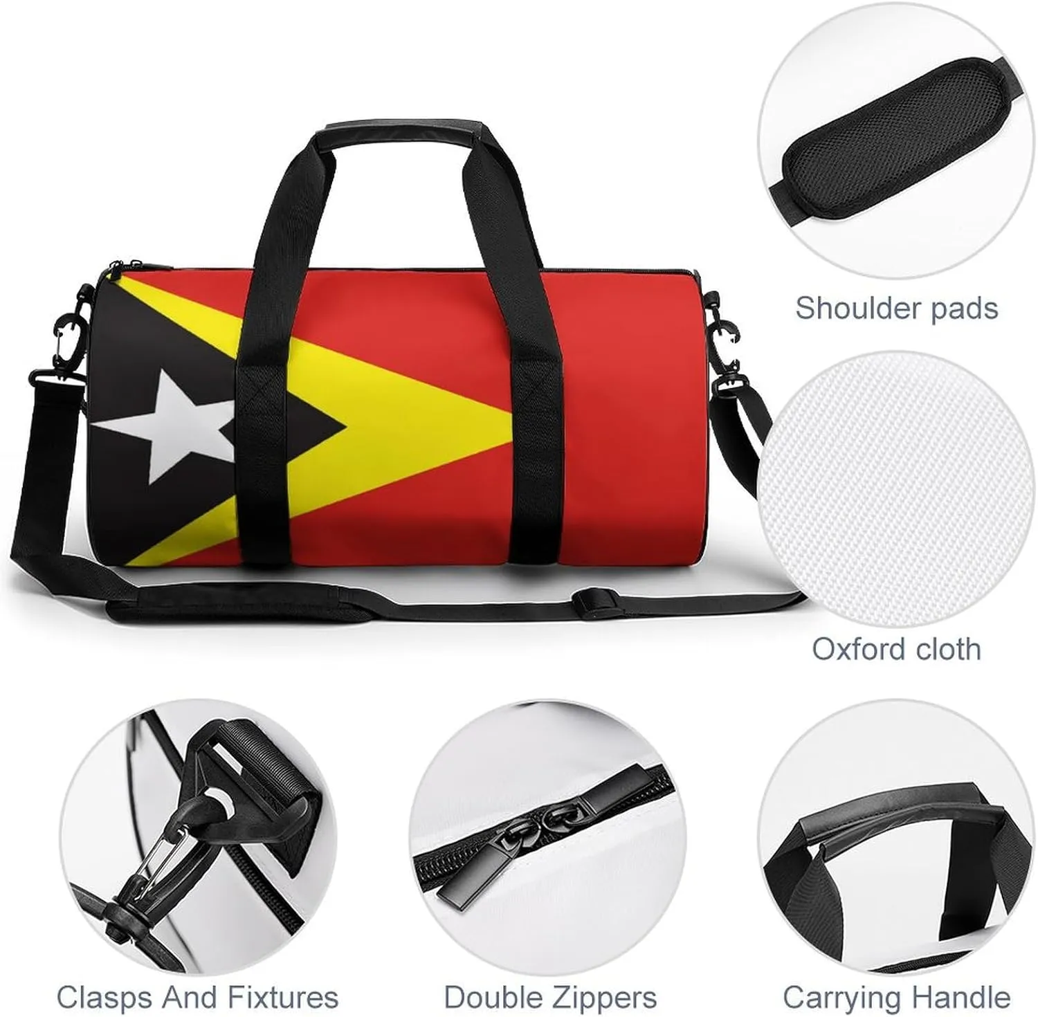 East Timor Flag Waterproof Gym Duffel for Men Women Sports Travel Tote Bag