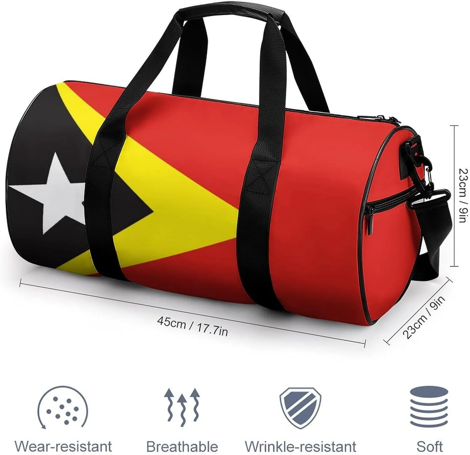 East Timor Flag Waterproof Gym Duffel for Men Women Sports Travel Tote Bag
