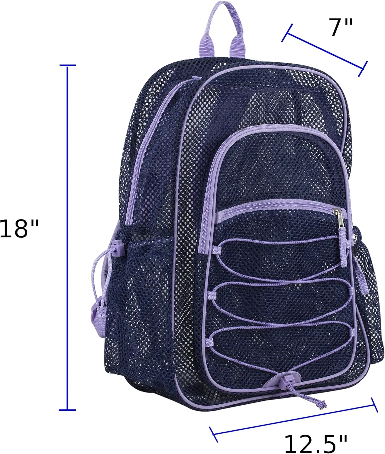 Eastsport Mesh Lightweight Backpack with Adjustable Bungee for Travel, Work, Sports, Beach, College, Security Check, Large Bag 18 inches, Navy Blue w/Purple