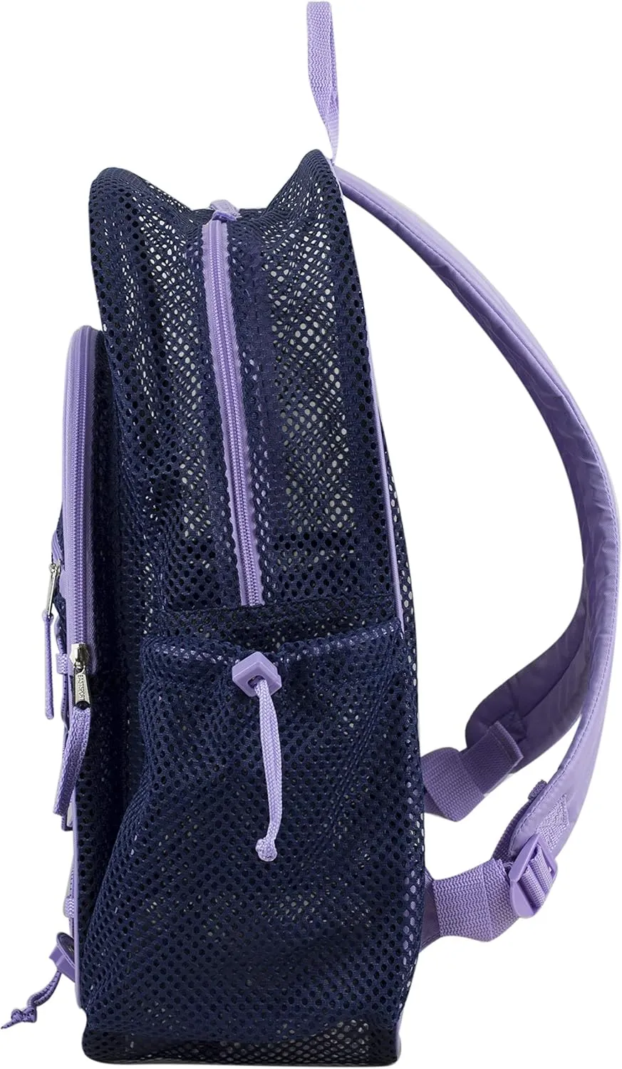 Eastsport Mesh Lightweight Backpack with Adjustable Bungee for Travel, Work, Sports, Beach, College, Security Check, Large Bag 18 inches, Navy Blue w/Purple