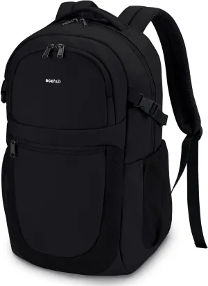 ECOHUB Travel Backpack for Men Women, 17.3 inch Suspended Laptop Backpack, Fashion Water-Resistant College Computer Bookbag, 28L Personal Item Bag with 12 Pockets for Causal, Work, Black