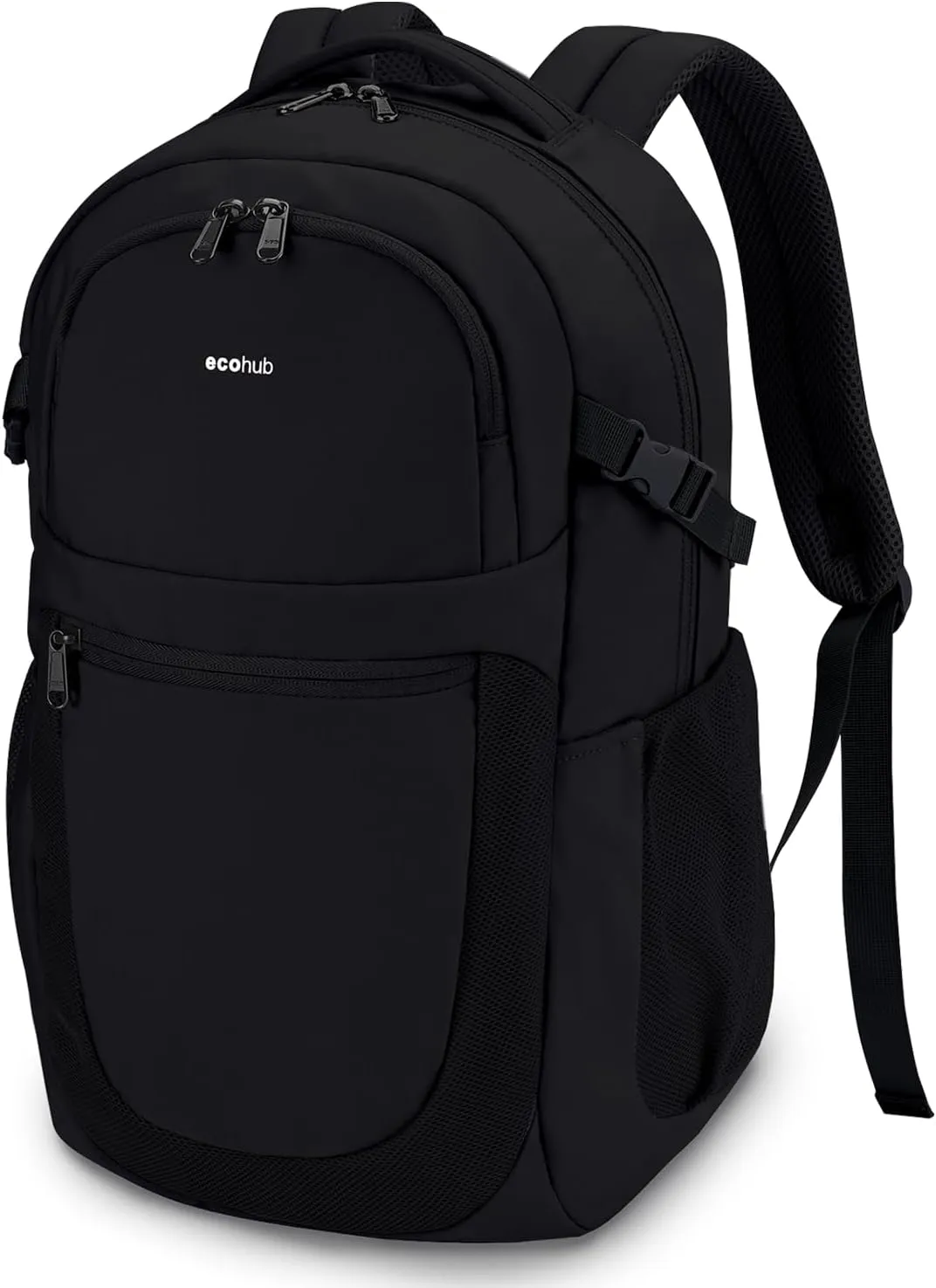 ECOHUB Travel Backpack for Men Women, 17.3 inch Suspended Laptop Backpack, Fashion Water-Resistant College Computer Bookbag, 28L Personal Item Bag with 12 Pockets for Causal, Work, Black
