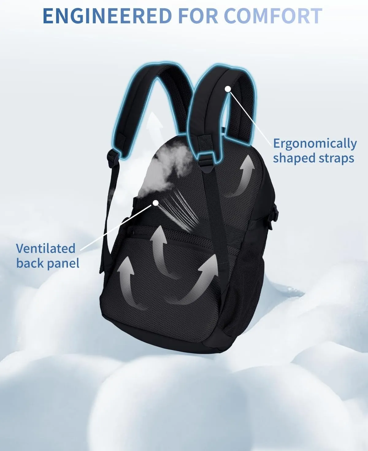 ECOHUB Travel Backpack for Men Women, 17.3 inch Suspended Laptop Backpack, Fashion Water-Resistant College Computer Bookbag, 28L Personal Item Bag with 12 Pockets for Causal, Work, Black