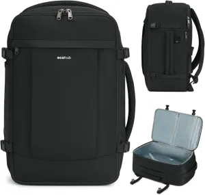 ECOHUB Travel Backpack for Men Women, Carry on Backpack with USB Charging Hole, Spirit Airlines Personal Item Bag Flight Approved, 15.6 Inch Laptop Backpack with Anti Theft Pockets, 30L, Black