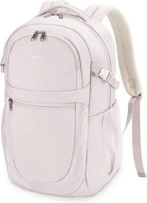 ECOHUB Travel Backpack for Women, 17.3 inch Suspended Laptop Backpack, Fashion Water-Resistant College Computer Bookbag, 28L Personal Item Bag with 12 Pockets for Causal, Work, Beige