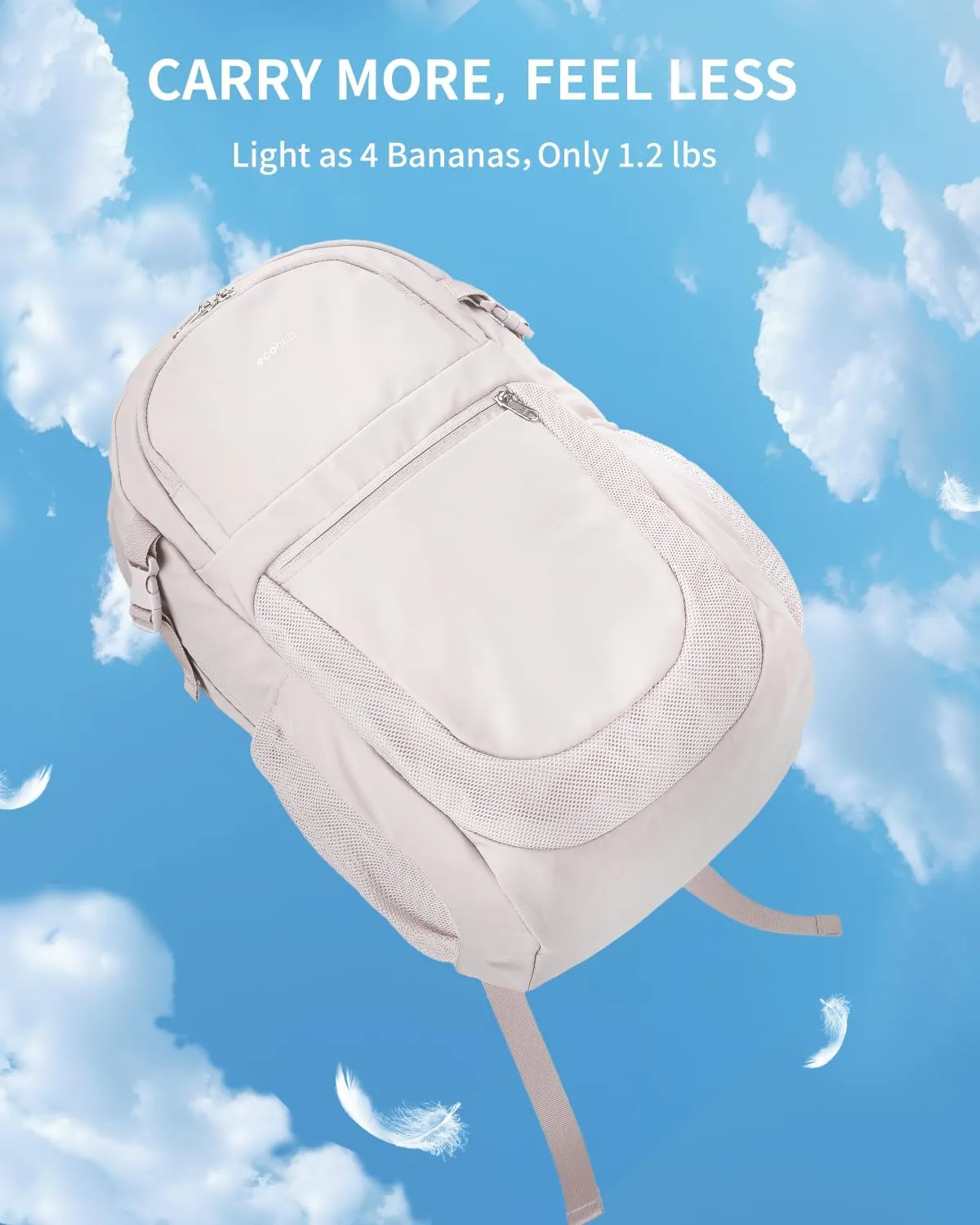 ECOHUB Travel Backpack for Women, 17.3 inch Suspended Laptop Backpack, Fashion Water-Resistant College Computer Bookbag, 28L Personal Item Bag with 12 Pockets for Causal, Work, Beige