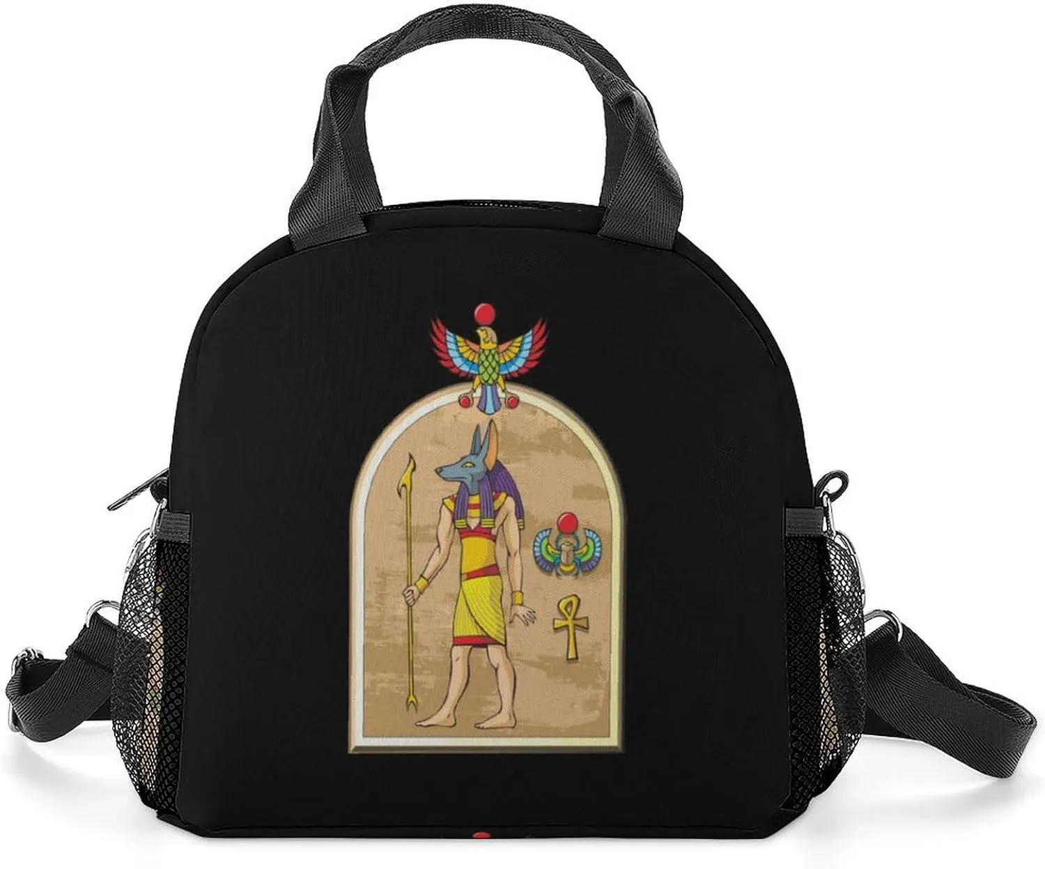 Egyptian God Anubis Portable Lunch Box Crossbody Bag Tote Insulated with Adjustable Strap Work Beach Picnic