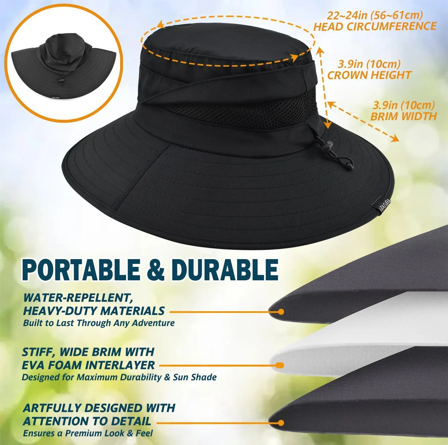 EINSKEY Waterproof Sun Hat for Men Women, UPF 50  UV Protection Wide Brim Packable Hat for Fishing Hiking Garden Safari Beach