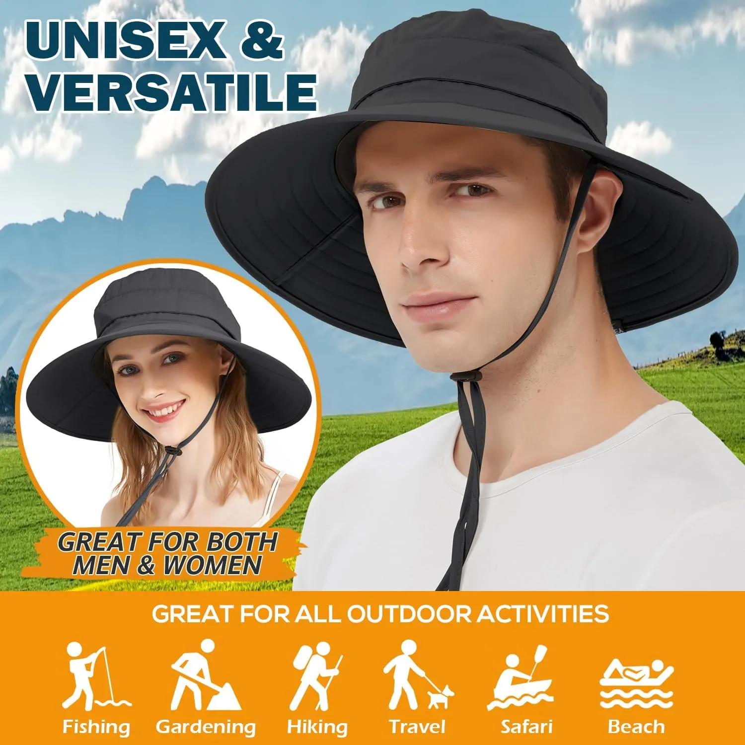 EINSKEY Waterproof Sun Hat for Men Women, UPF 50  UV Protection Wide Brim Packable Hat for Fishing Hiking Garden Safari Beach
