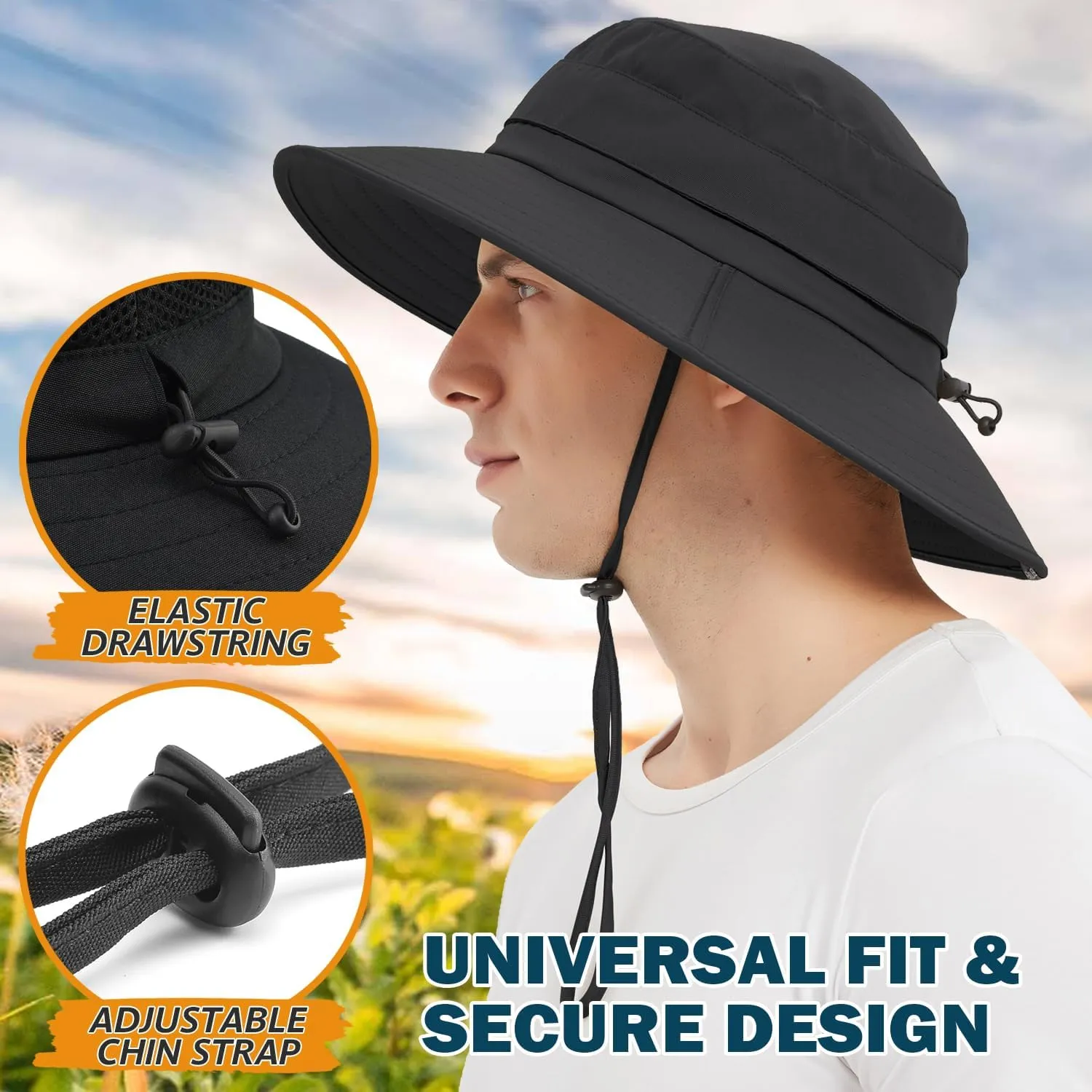 EINSKEY Waterproof Sun Hat for Men Women, UPF 50  UV Protection Wide Brim Packable Hat for Fishing Hiking Garden Safari Beach