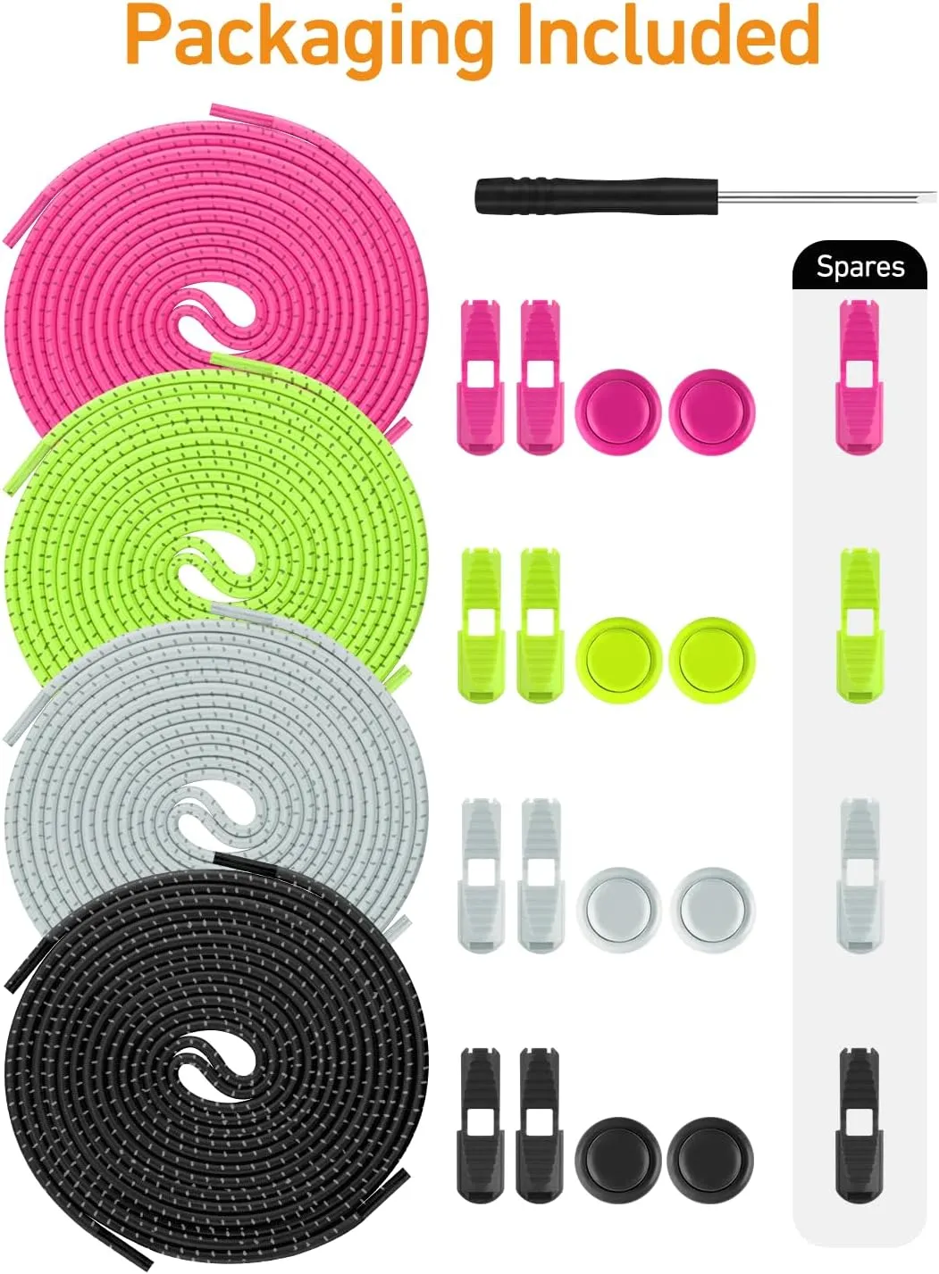 Elastic No Tie Shoe Laces - Tieless Shoelaces for Adults and Kids - 4 Pairs, Heavy Duty Shoe Strings for Sneakers