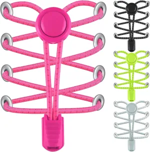 Elastic No Tie Shoe Laces - Tieless Shoelaces for Adults and Kids - 4 Pairs, Heavy Duty Shoe Strings for Sneakers