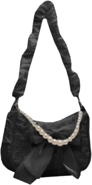 Elegant Lace Pleated Bag for Women Stylish Handbag with Bow Detailing Fashionable Nylon Shoulder Bag Female Purse