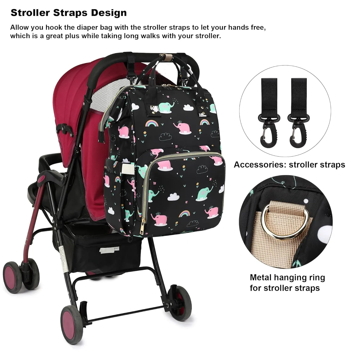 Elephant Diaper Bag Backpack for Baby Boys Girls, Waterproof Large Nappy Bags for Mom & Dad