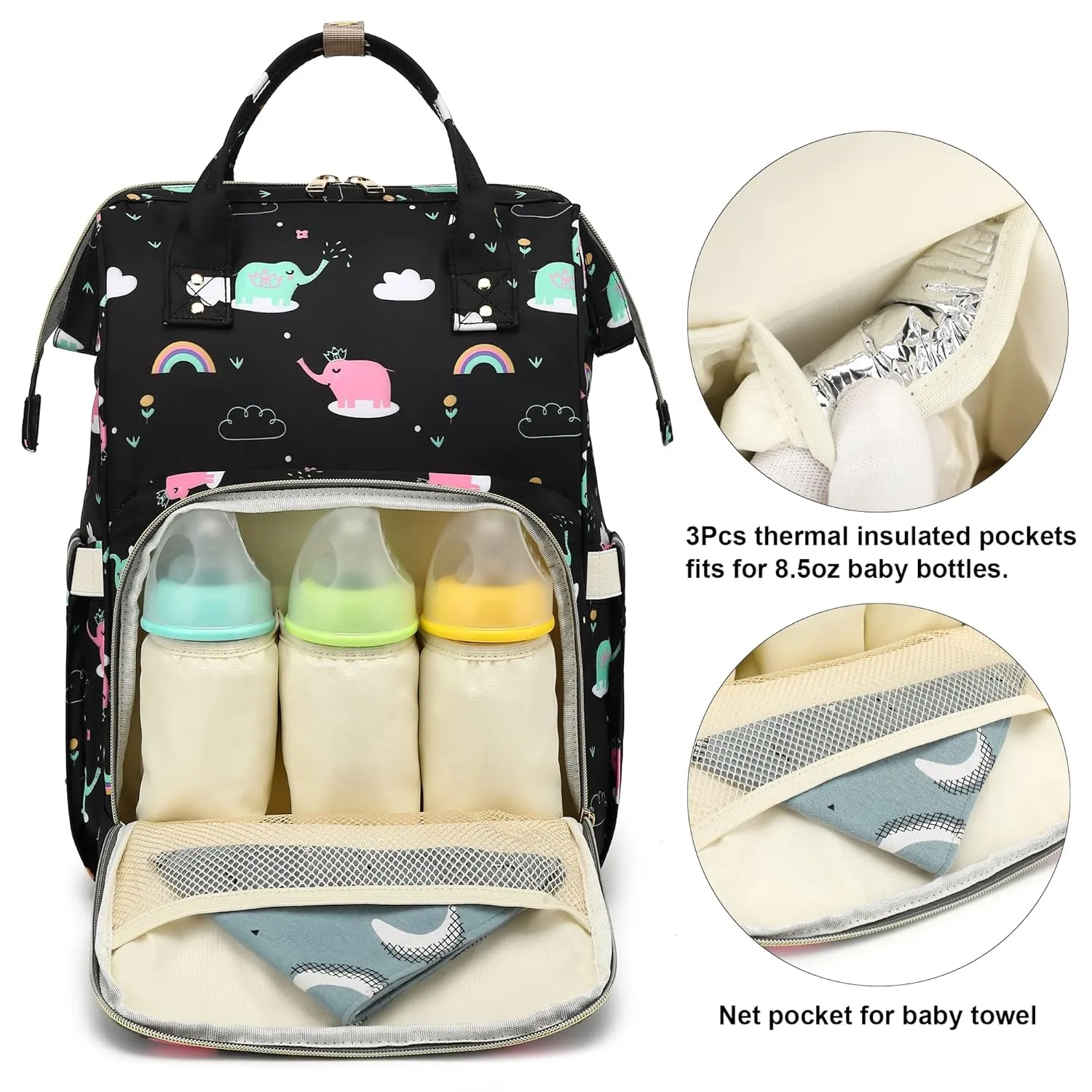 Elephant Diaper Bag Backpack for Baby Boys Girls, Waterproof Large Nappy Bags for Mom & Dad