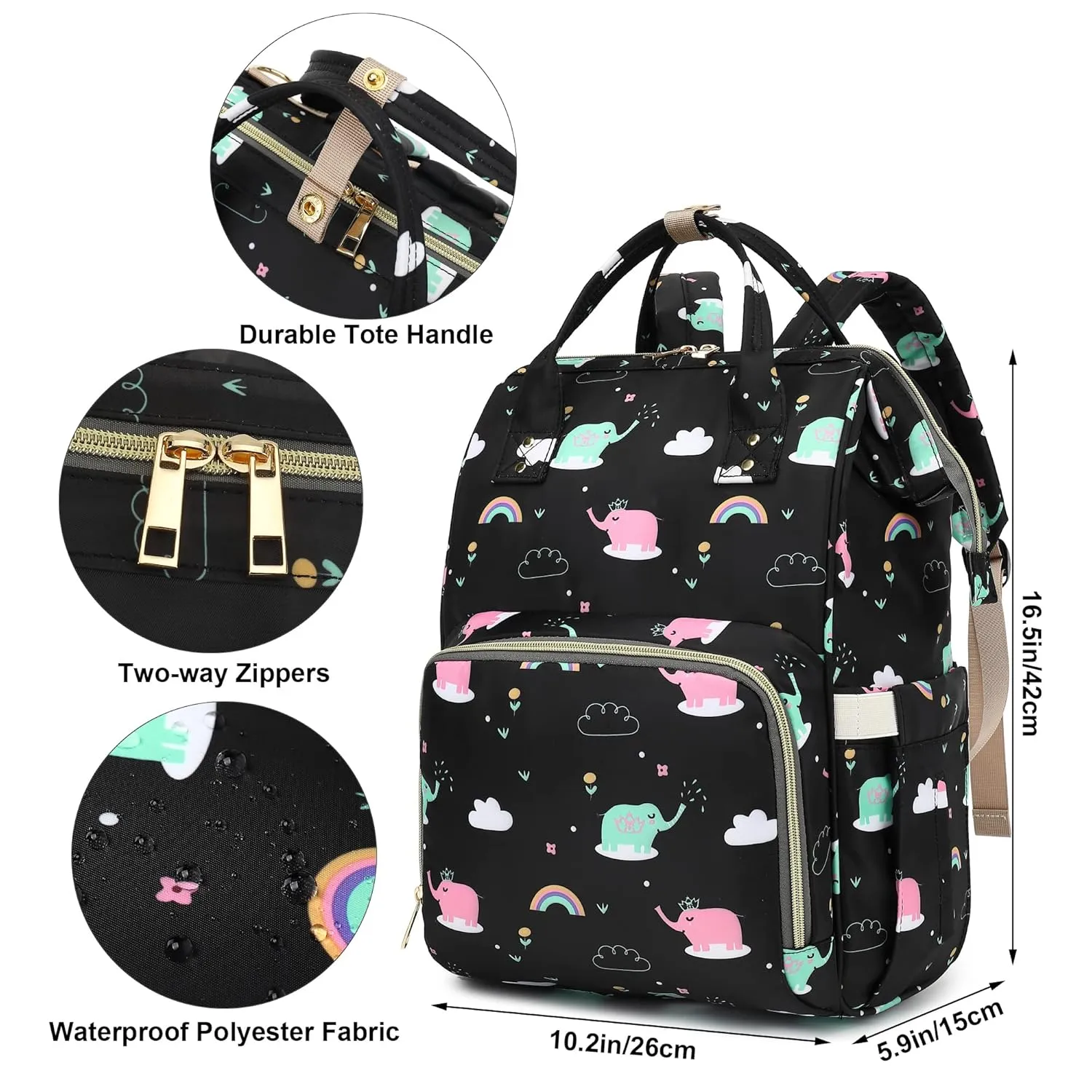 Elephant Diaper Bag Backpack for Baby Boys Girls, Waterproof Large Nappy Bags for Mom & Dad