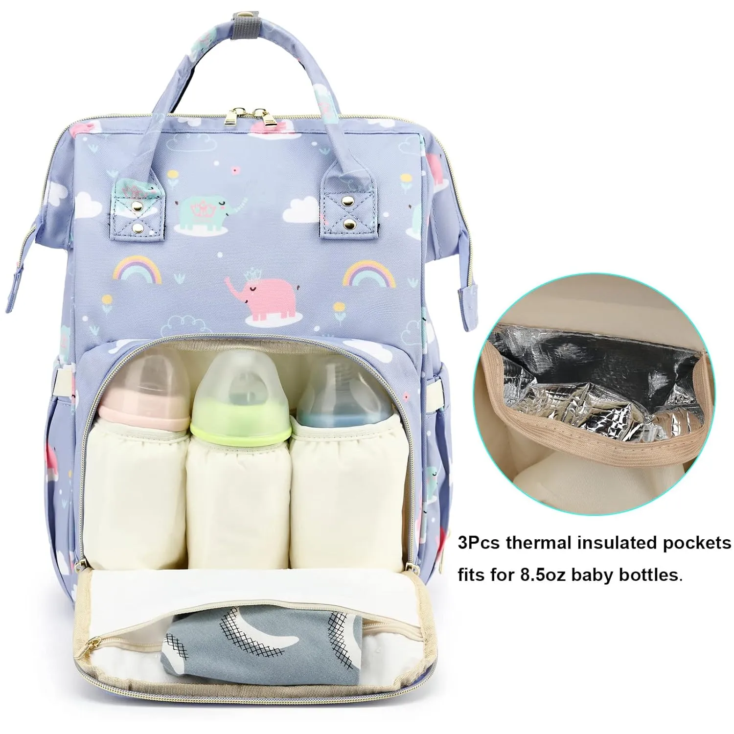 Elephant Diaper Bag Backpack for Baby Girls, Mom Waterproof Large Nappy Bags for Women