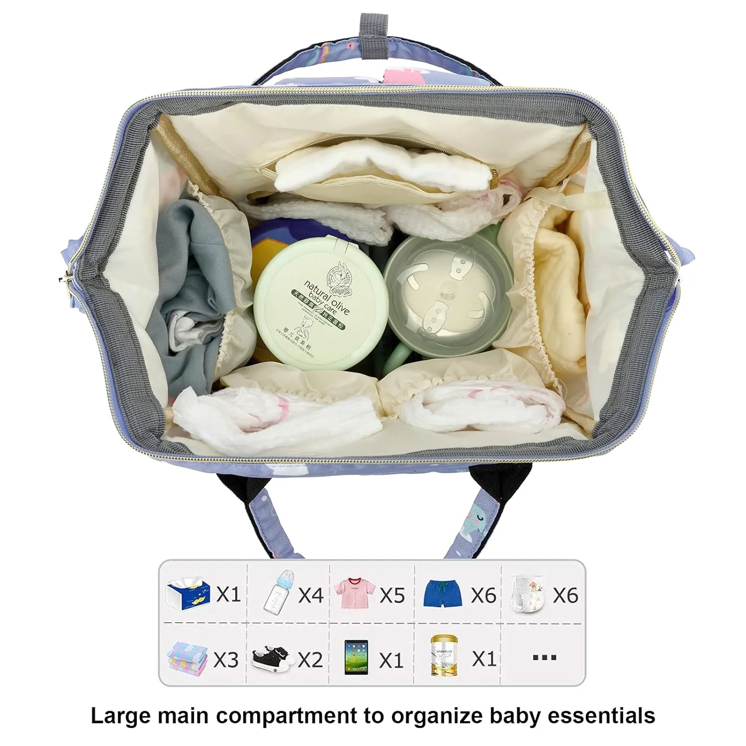 Elephant Diaper Bag Backpack for Baby Girls, Mom Waterproof Large Nappy Bags for Women