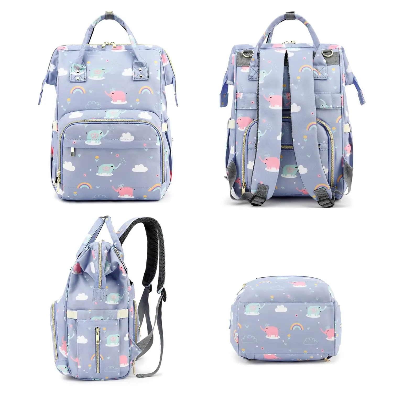 Elephant Diaper Bag Backpack for Baby Girls, Mom Waterproof Large Nappy Bags for Women