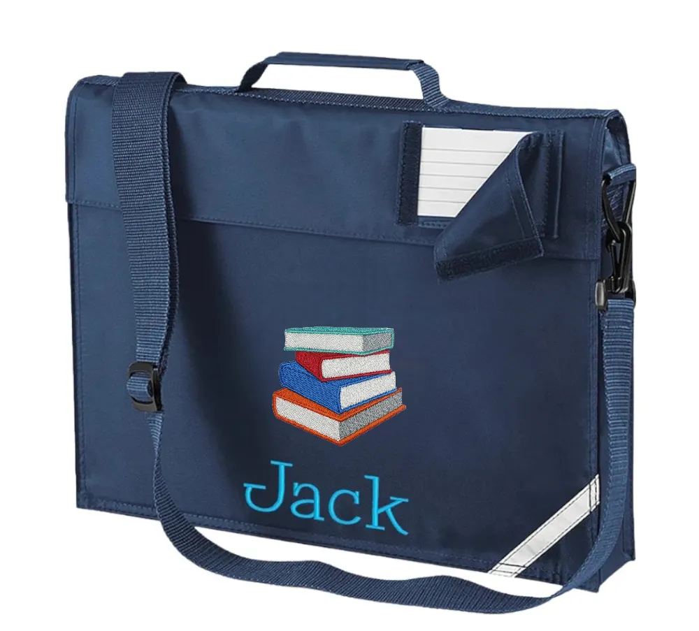Embroidered Bookbag with strap - books