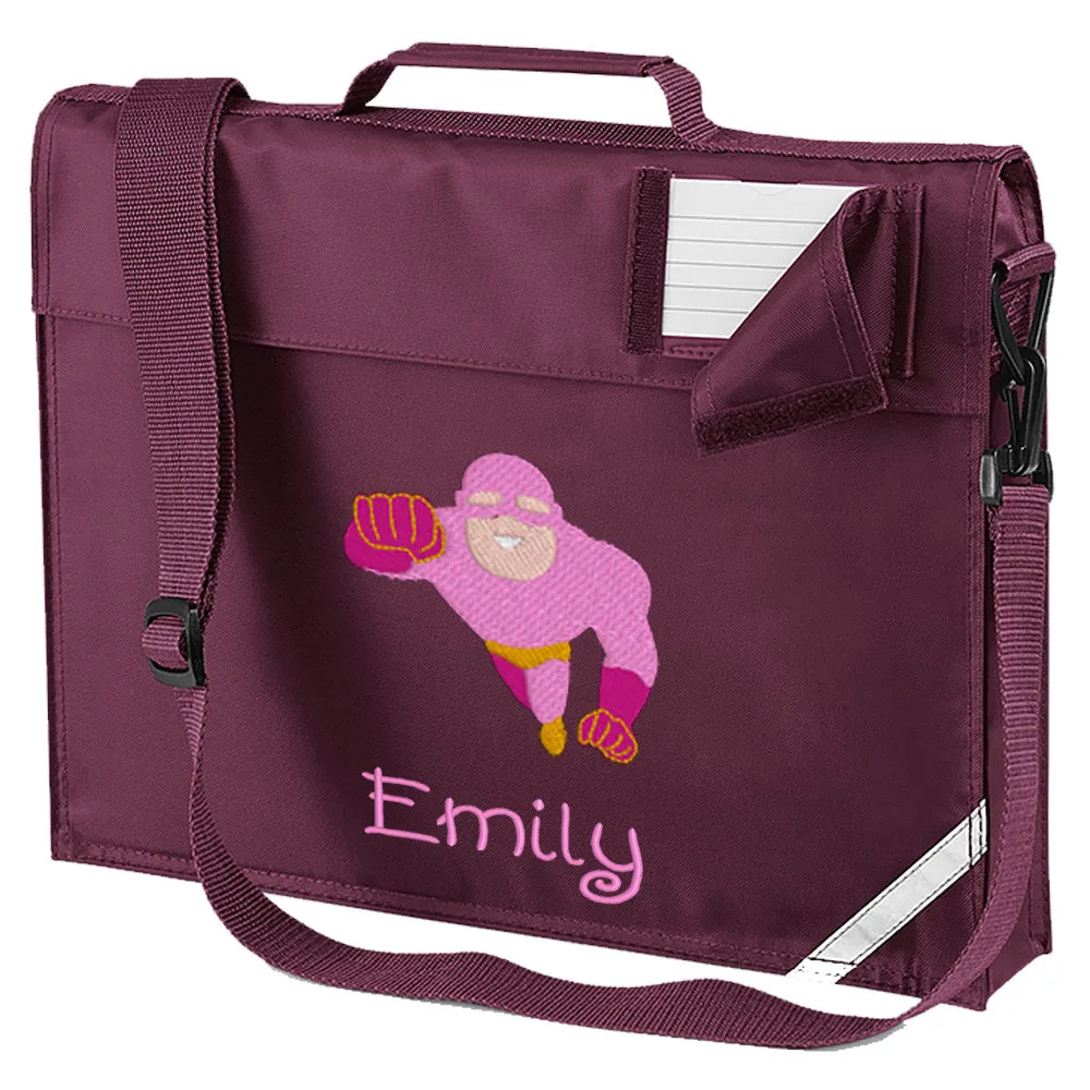Embroidered Bookbag with strap- Superhero (Flying)