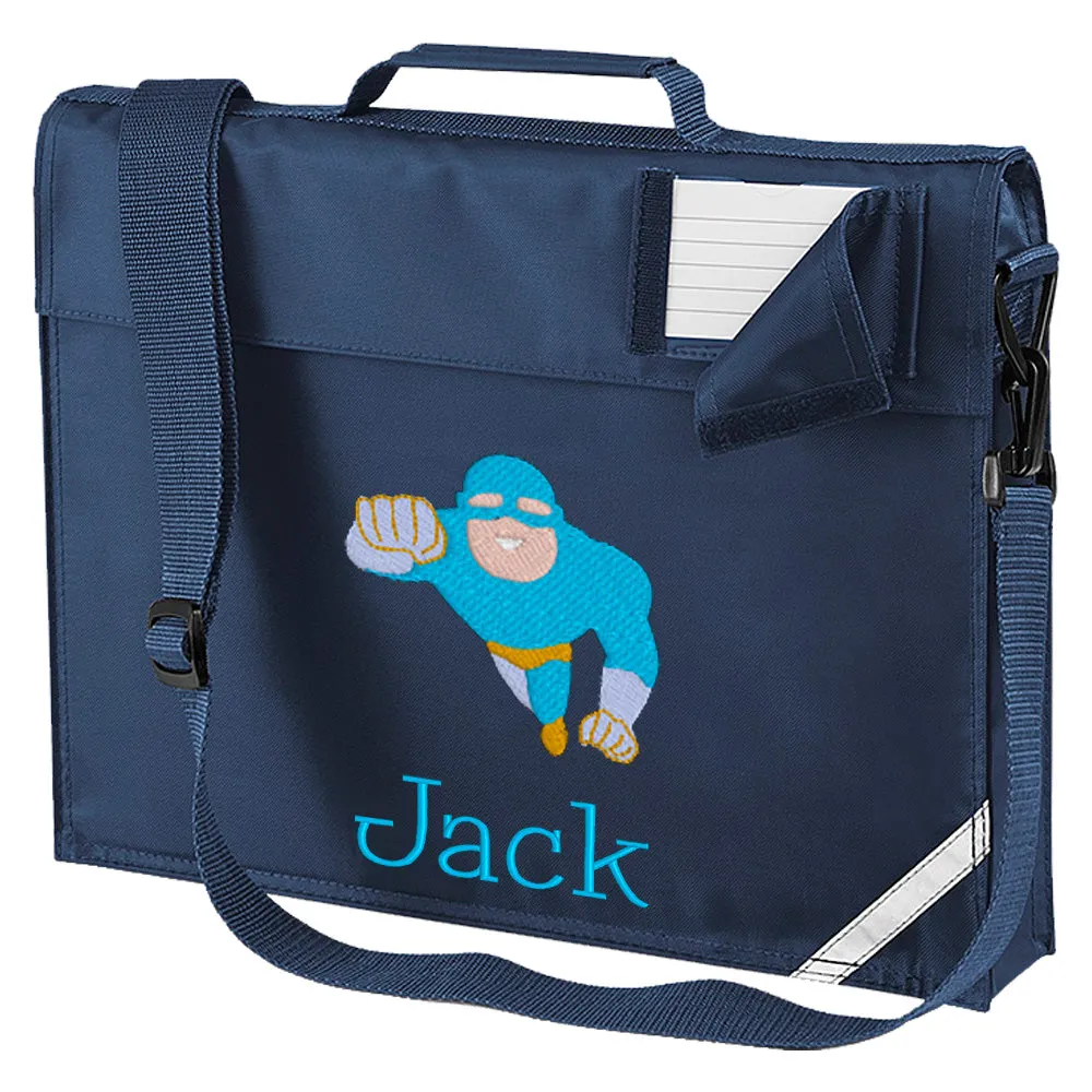 Embroidered Bookbag with strap- Superhero (Flying)