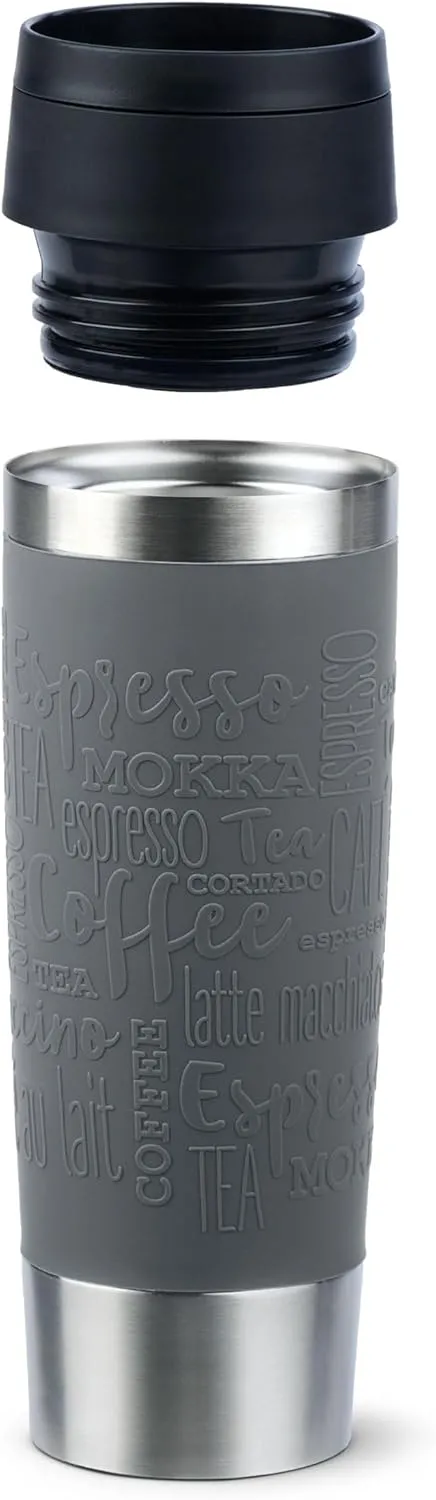 Emsa N20223 Travel Mug Classic Insulated Mug 0.5 Litres, Comfort Screw Cap, Stainless Steel, 6 Hours Hot and 12 Hours Cold, 100% Leak-Proof, Dishwasher Safe, 360° Drinking Opening, Dark Grey