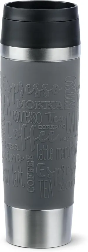 Emsa N20223 Travel Mug Classic Insulated Mug 0.5 Litres, Comfort Screw Cap, Stainless Steel, 6 Hours Hot and 12 Hours Cold, 100% Leak-Proof, Dishwasher Safe, 360° Drinking Opening, Dark Grey