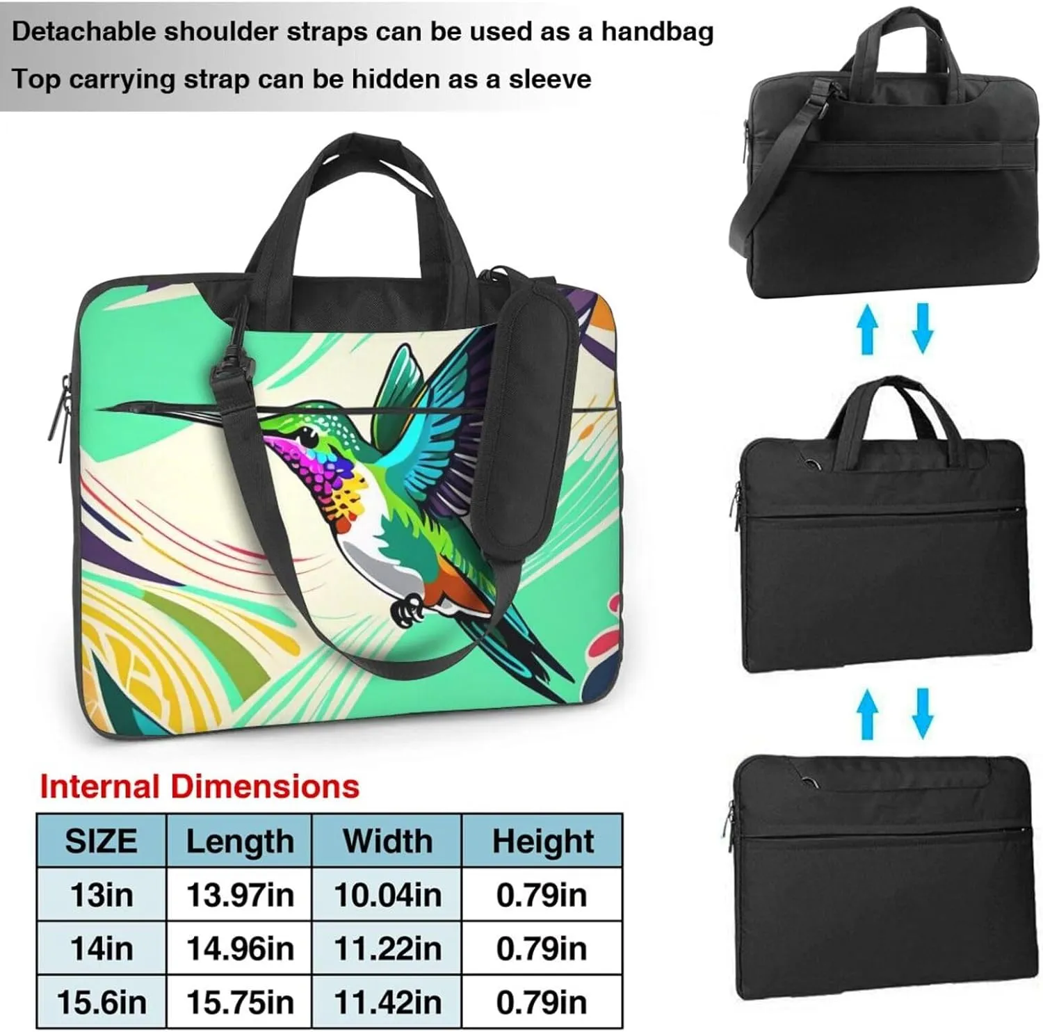 Energetic Hummingbird Print Laptop Bag, 13-15.6 inch Work Tote Briefcase Messenger Bag Gifts for Men Women