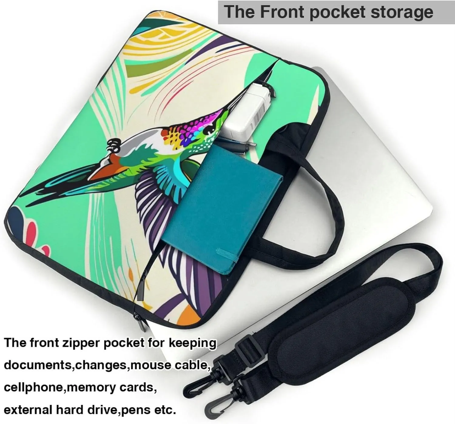 Energetic Hummingbird Print Laptop Bag, 13-15.6 inch Work Tote Briefcase Messenger Bag Gifts for Men Women