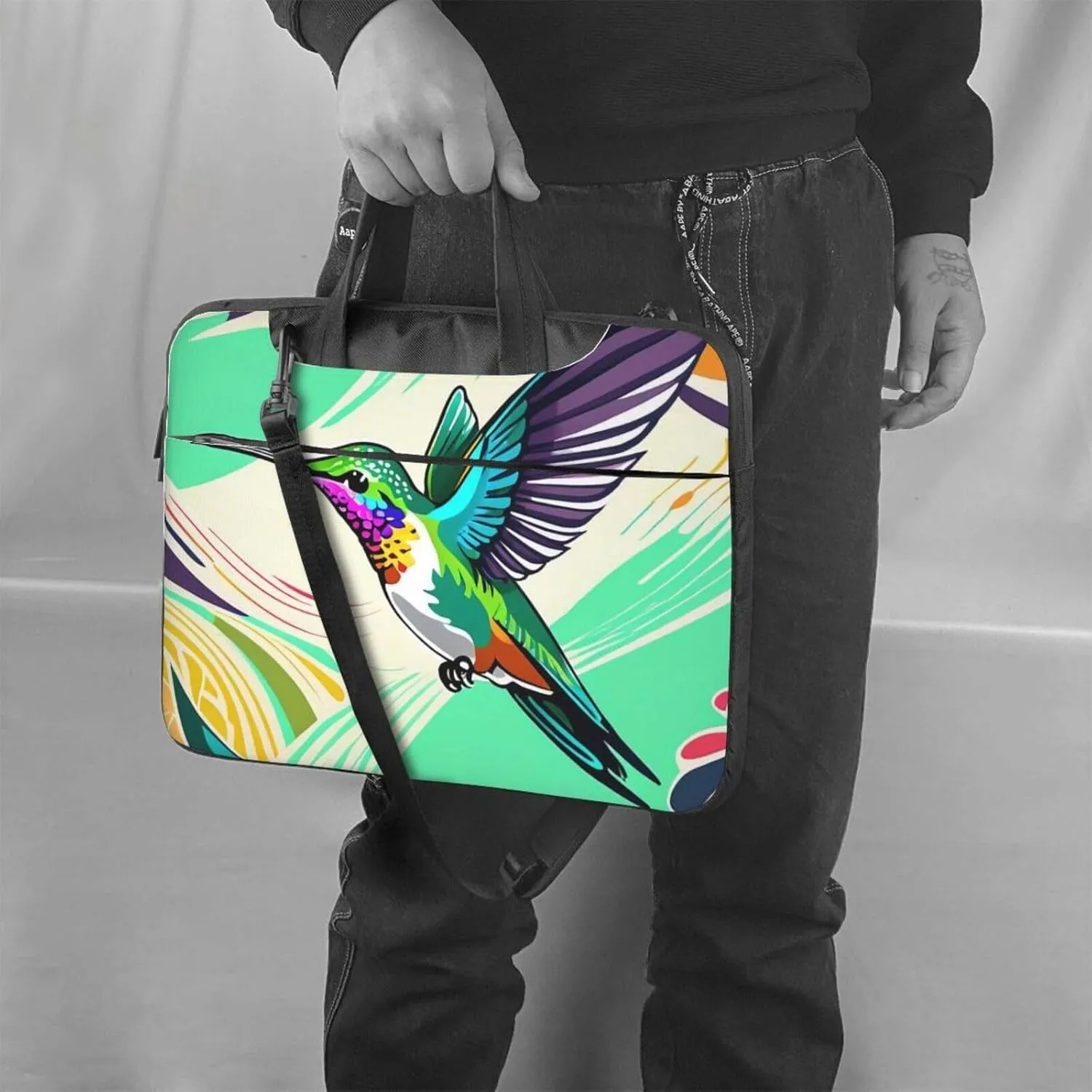 Energetic Hummingbird Print Laptop Bag, 13-15.6 inch Work Tote Briefcase Messenger Bag Gifts for Men Women